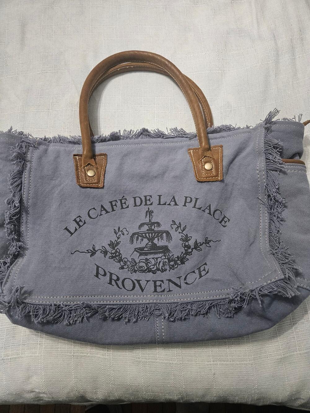 Neiman Marcus LE CAFE DE LA PLACE PROVENCE Canvas Leather Tote Bag